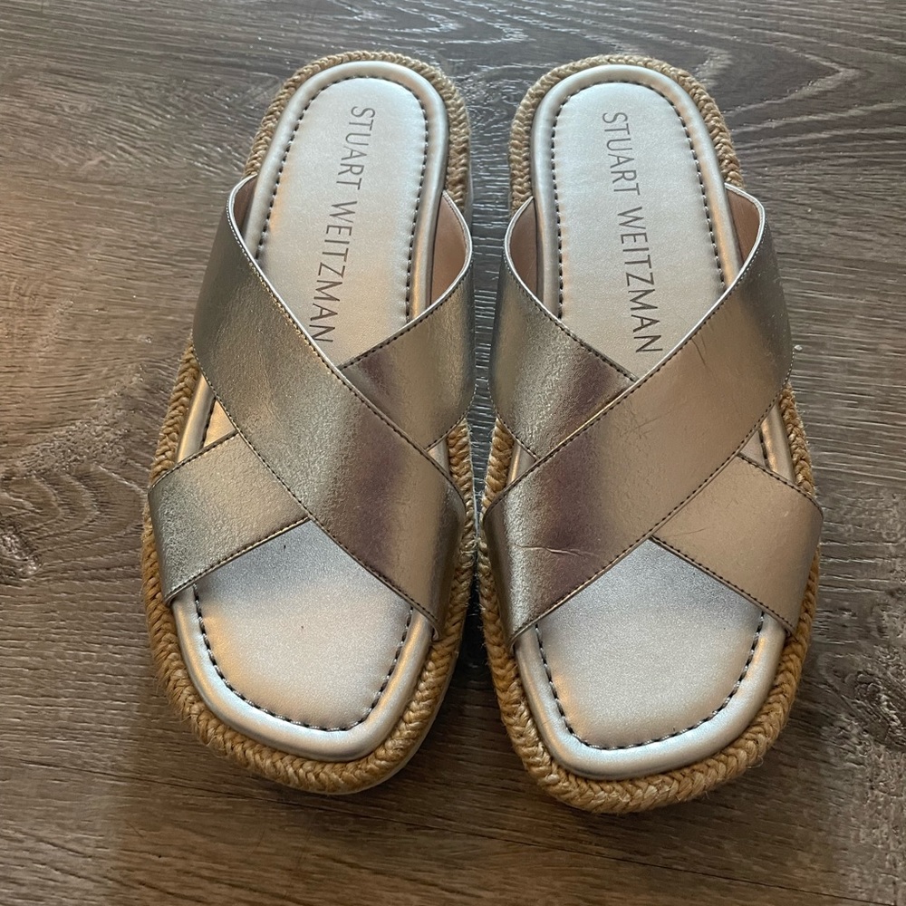 Stuart Weitzman Silver Slides